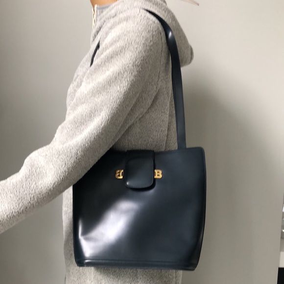 SALE Bally Vintage Structured Shoulder Bag Blue Leather Made in Italy sn1625-98 - Picture 16 of 16